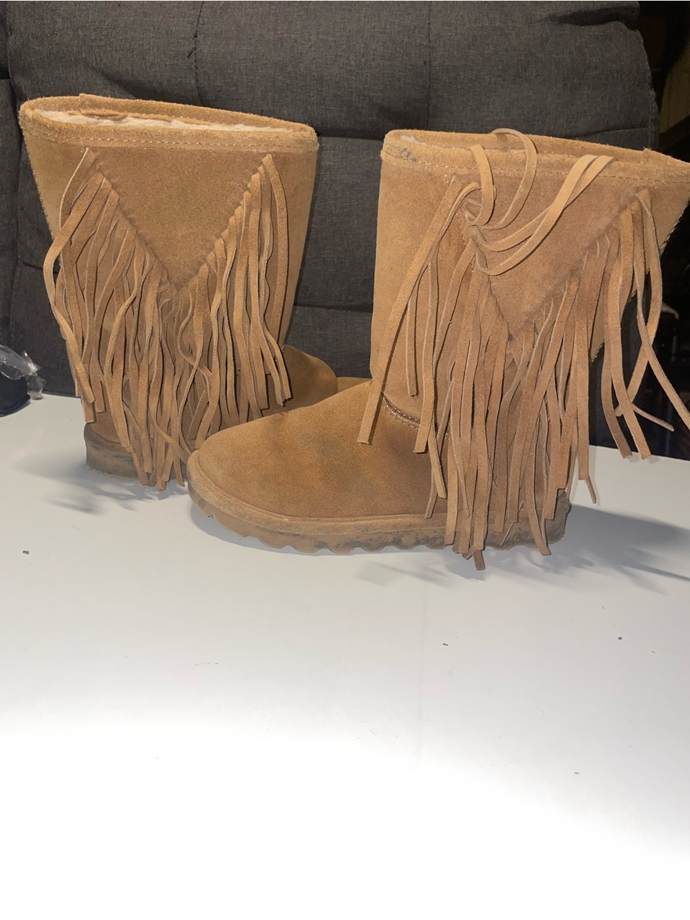 Fringe Suede Winter Boot - Tan